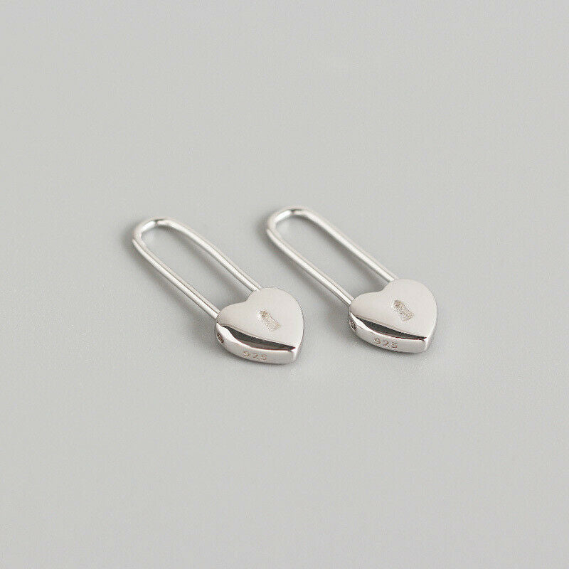 Sterling Silver Heart Lock Earrings