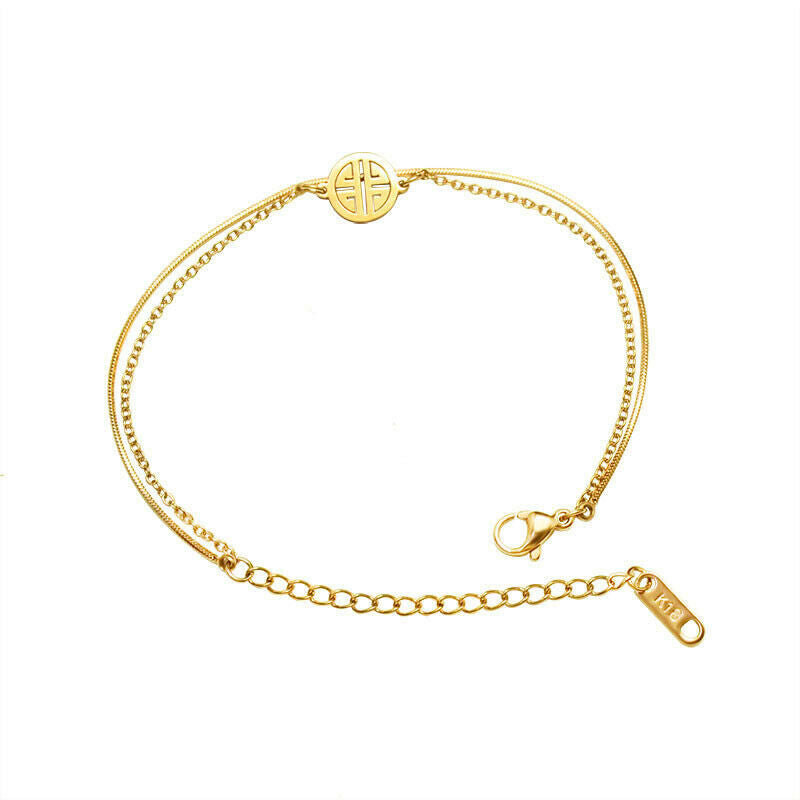 18K Gold Plated Stainless Steel Two Layers Greek Style Chain Bracelet