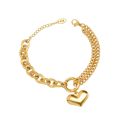 18K Gold Plated Surgical Steel Heart Rolo Link Chain Bracelet