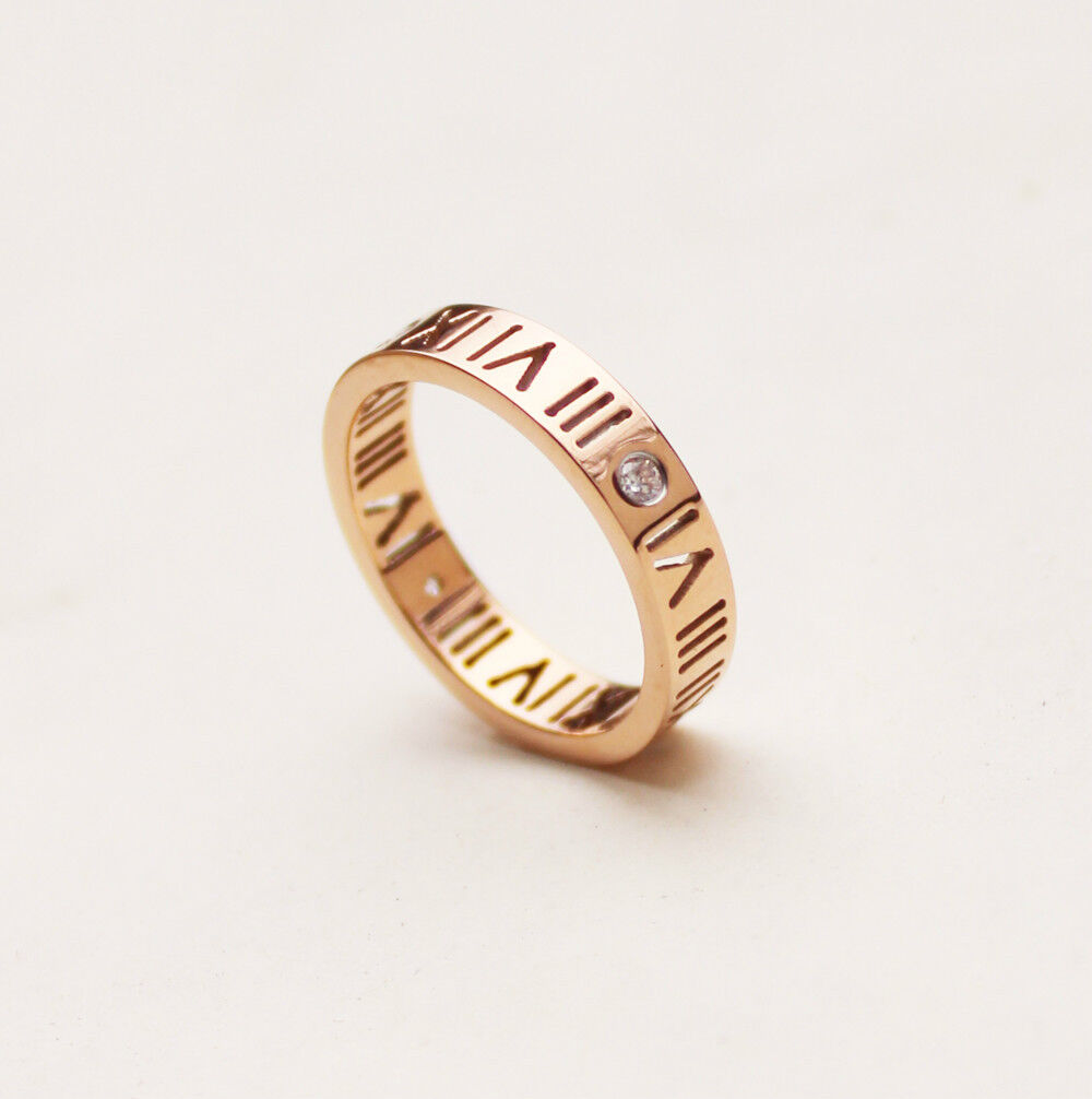 18K Rose Gold GF Roman Numerals Crystal Band Ring