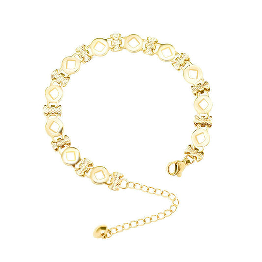 18K Yellow Gold Plated 7MM Stainless Steel Rhombus Link Chain Bracelet