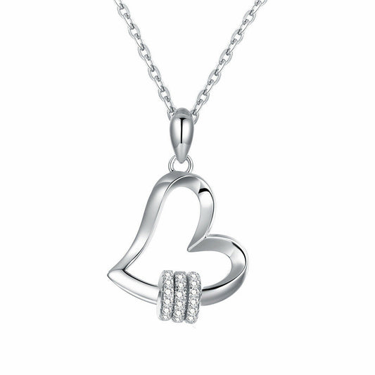 Sterling Silver Crystal Hoop Ring Love Heart Necklace