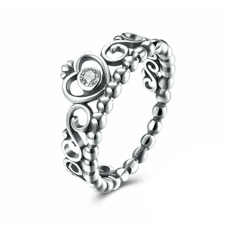 Sterling Silver Filigree Heart Crown Band Ring