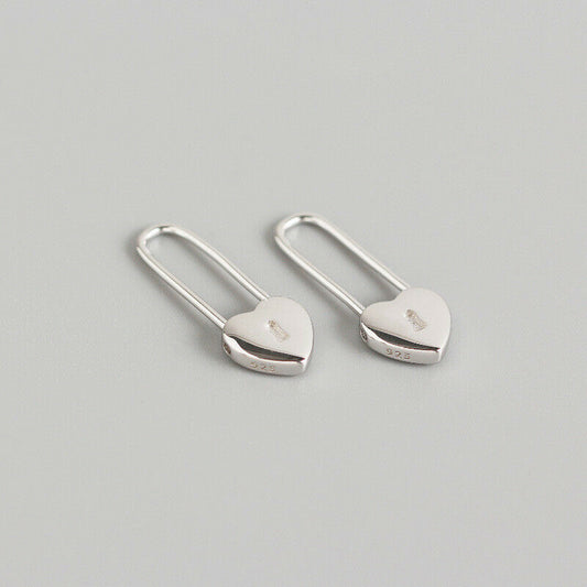 Sterling Silver Heart Lock Earrings