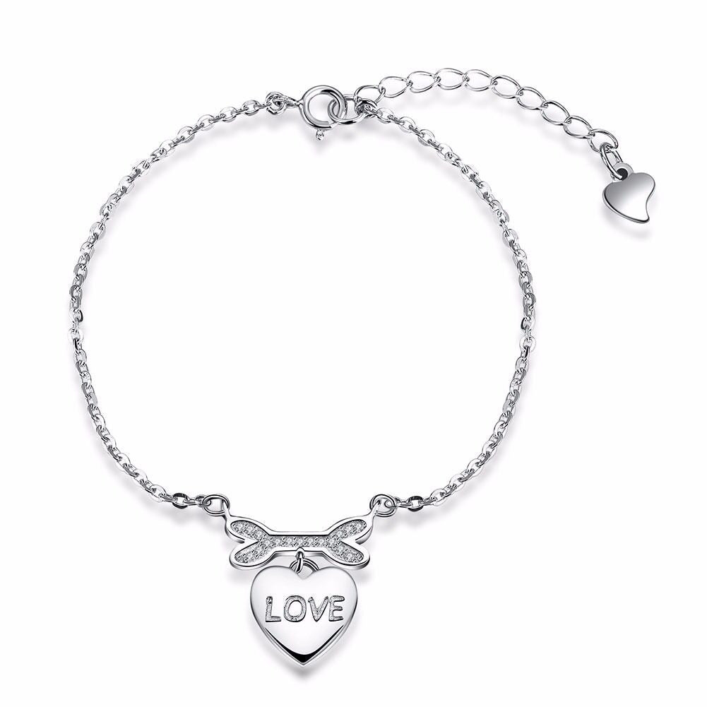 Sterling Silver Love Heart Pendant Bracelet