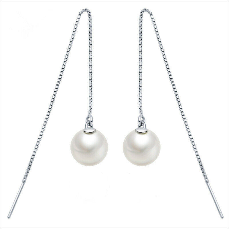 Sterling Silver Pearl Drop Earrings Stud Piercing