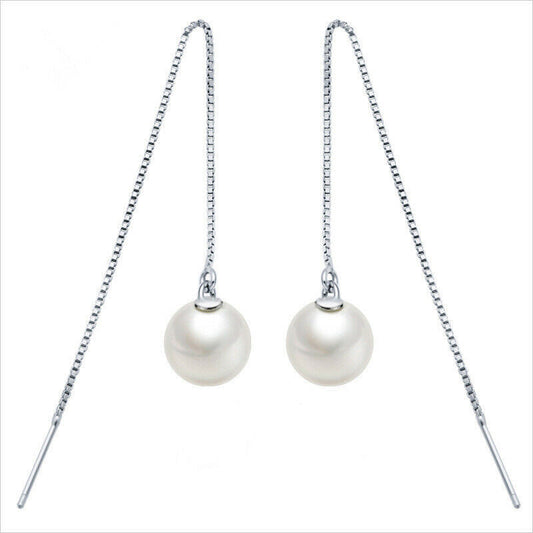 Sterling Silver Pearl Drop Earrings Stud Piercing