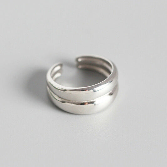 Sterling Silver Polished 2 Layers 8mm Plain Band Wedding Ring